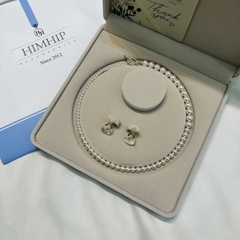 Set Trang Sức HimHip Tinh Thể Ngọc Trai Vòng Cổ 41cm, Khuyên Tai Hình Giọt Nước Đính Phale Thanh Lịch Kèm Hộp