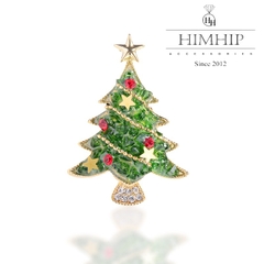 Trâm, Ghim Cài Áo HimHip Cây Thông Gắn Ngôi Sao Sang Trọng HKCC Đính Phale 3*4cm