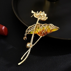 Trâm, Ghim Cài Áo HimHip Cành Sen Thanh Lịch HKCC Đính Phale - 4*6,5cm
