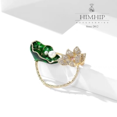 Trâm, Ghim Cài Áo HimHip Hoa Sen Mix Lá Sen Dịu Dàng HKCC Đính Phale 3*4cm
