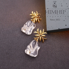 Khuyên Tai Bản To HimHip Mặt Hoa Cổ Thanh Lịch HKCC Đính Đá 4.5x2.9cm