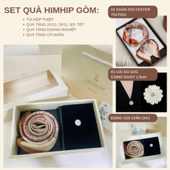 Set Quà 20/10 HimHip Khăn Lụa 70*70cm & Cài Áo Kèm Túi Hộp Thiệp - 1380