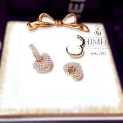 Khuyên Tai Ngắn HimHip Trái Tim Đáng Yêu HKCC Mix Ngọc Trai Nhỏ 1.7x2.5cm