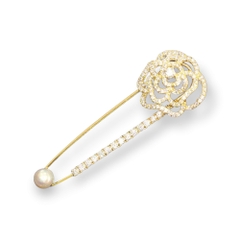 Trâm, Ghim Cài Kim Băng HimHip Hoa Hồng Vàng Xoắn Sang Trọng HKCC Đính Phale 5.5cm