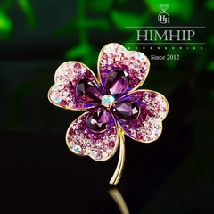 Trâm, Ghim Cài Áo HimHip Hoa 4 Cánh May Mắn HKCC Mix Phale 4x4cm