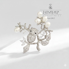 Trâm, Ghim Cài Áo HimHip HKCC Cú Mèo Đậu Lộc Non 5.4*4.8cm