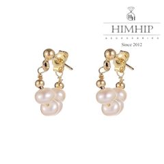 Khuyên Tai Ngắn HimHip Vòng Chuỗi Trai Sang Trọng HKCC Mix Ngọc Trai Thô 1.7x1.5 cm