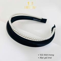 Bờm HimHip Phối Vải Mix Viền Trai Tiểu Thư 1.8cm - Đen