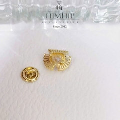 Pin Cài Cúc HimHip HKCC Đá Phale Tim Phối Vòng Phale Ngoài Lấp Lánh 1.5cm
