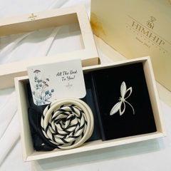 Set Quà HimHip Khăn Lụa Vuông 70*70cm & Cài Áo Kèm Túi Hộp Thiệp - 1133