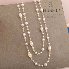 Vòng Cổ Thời Trang HimHip Hạt Giả Trai Phối Mặt Oval Quý Phái 150+0cm Phụ Kiện Áo Dài