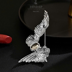 Trâm, Ghim Cài Áo HimHip Đôi Cánh Sang Trọng HKCC Phối Phale Xanh Cao Cấp 8,5*5,5cm