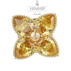 Pin Cài Tự Hít HimHip HKCC Hoa Vàng Phale 4 Cánh May Mắn 2.3cm