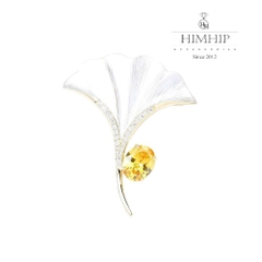 Trâm, Ghim Cài Áo HimHip HKCC Lá Rẻ Quạt Phối Hạt Phale Ánh Vàng 4.5*3.7cm
