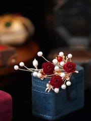 Trâm, Ghim Cài Áo HimHip Hoa Hồng Nhung Đỏ Handmade Sang Trọng HKCC Mix Trai 4,5*7cm