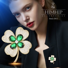 Trâm, Ghim Cài Áo HimHip Hoa 4 Cánh May Mắn HKCC Mix Phale Xanh 3.3*4cm