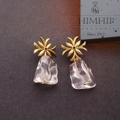 Khuyên Tai Bản To HimHip Mặt Hoa Cổ Thanh Lịch HKCC Đính Đá 4.5x2.9cm