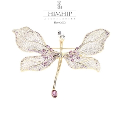 Trâm, Ghim Cài Áo HimHip Chuồn Chuồn Cánh Lá Phong Thanh Lịch HKCC Đính Phale 6,5*8cm