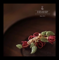 Trâm, Ghim Cài Áo HimHip Hoa Đào Handmade Thanh Lịch Kết Đá Độc Đáo 3x6cm - Đỏ