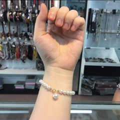 [Thiết Kế] Vòng Tay HimHip Tinh Thể Ngọc Trai Mix Khóa Mạ Vàng Dáng Thả Thanh Lịch 16cm