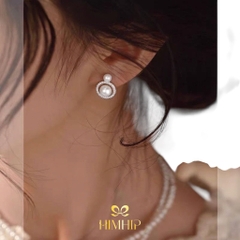 Khuyên Tai Ngắn HimHip HKCC Vòng Phale Phối 2 Hạt Trai Thật 1.5x1.8cm