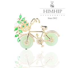 Trâm, Ghim Cài Áo HimHip Xe Đạp Gắn Giỏ Hoa Đáng Yêu HKCC Đính Phale 3,5*5cm