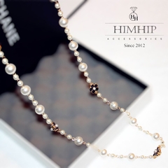 Vòng Cổ Thời Trang HimHip Hạt Giả Trai Mix Hoa 5 Cánh Thanh Lịch Phụ Kiện Áo Dài