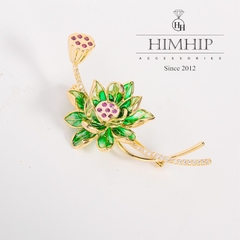 Trâm, Ghim Cài Áo HimHip Hoa Sen Xanh Sang Trọng HKCC Đính Phale 5*5cm