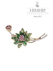 Trâm, Ghim Cài Áo HimHip Hoa Sen Xanh Sang Trọng HKCC Đính Phale 5*5cm