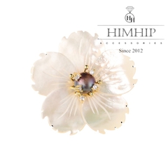 Trâm, Ghim Cài Áo Himhip Hoa Mai Khảm Trai Sang Trọng HKCC Mix Trai Tím 4cm