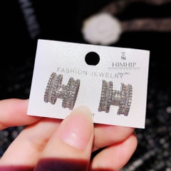 Khuyên Tai Nụ HimHip Chữ H Thanh Lịch HKCC Đính Phale 1x1cm - Trắng