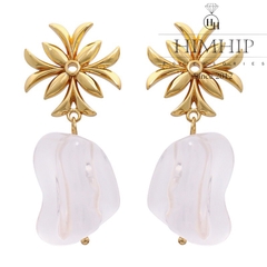 Khuyên Tai Bản To HimHip Mặt Hoa Cổ Thanh Lịch HKCC Đính Đá 4.5x2.9cm