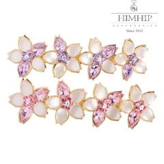 Kẹp Bấm HimHip HKCC Bốn Bông Hoa 5 Cánh Sang Trọng 9.5x2.7cm - Tím