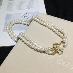 [Thiết kế] Set Trang Sức HimHip Trai Thật 8Li Vòng Cổ 42cm, Vòng Tay 19cm Khóa Mặt Nơ Đính Phale Sang Trọng