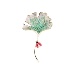 Trâm, Ghim Cài Áo HimHip Lá Bạch Quả & Bọ Đỏ Sang Trọng HKCC Đính Phale 4*6cm