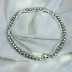 Vòng Cổ tinh thể Ngọc Trai Dây Đôi Mix Màu Trắng Xám 5mm-41cm, 8mm-43,5cm chưa khóa
