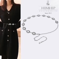 Dây Lưng HimHip Xích HKCC Mặt Tròn Họa Tiết Cổ Điển 2.5x114cm