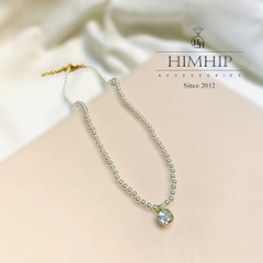 [Thiết Kế] Vòng Cổ HimHip Tinh Thể Ngọc Trai 3 Li Phối Mặt Đá Phale Trắng Sang Trọng 34+7cm