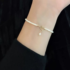 [Thiết Kế] Vòng Tay HimHip Tinh Thể Ngọc Trai Mix Khóa Mạ Vàng Dáng Thả Thanh Lịch 16cm