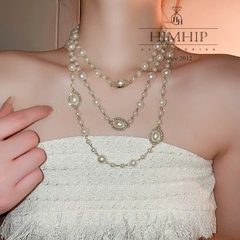 Vòng Cổ Thời Trang HimHip Hạt Giả Trai Phối Mặt Oval Quý Phái 150+0cm Phụ Kiện Áo Dài
