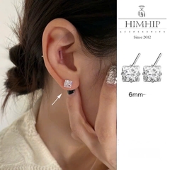 Khuyên Tai Nụ HimHip Chốt Bạc 925 Mặt Phale Vuông Cao Cấp