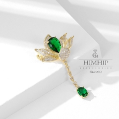 Trâm, Ghim Cài Áo Nhỏ HimHip Hoa Sen Tua Dài Sang Trọng HKCC Đính Phale 2,5*5cm