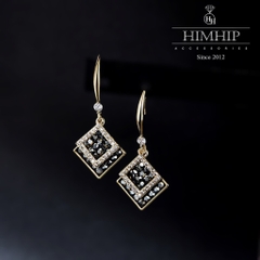 Khuyên Tai Ngắn HimHip Đôi Thoi Sang Trọng HKCC Đính Phale 1.6x3.4cm