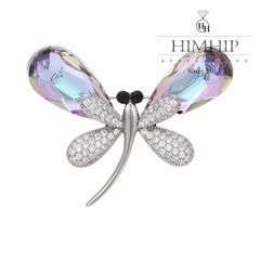 Trâm, Ghim Cài Áo HimHip Chuồn Chuồn Cánh Ombre Xanh Tím Thanh Lịch HKCC Đính Phale 3,9*4,7cm