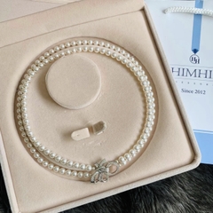 [Thiết Kế] Vòng Cổ HimHip Tinh Thể Ngọc Trai Mix Khóa Hình Nơ Đính Phale Sang Trọng 36+0cm
