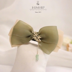 Kẹp Bối, Búi Lưới HimHip Phối Vải Voan Nơ Xanh Charm Trúc Tiểu Thư Thanh Lịch 13x8cm