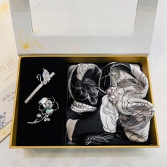 Set Quà HimHip Khăn Lụa Vuông 70x70cm & Cài Khăn, Cài Áo, Kẹp Tóc Kèm Túi Hộp Thiệp - 634