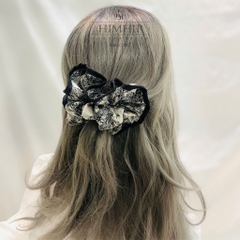 Scrunchies HimHip Phối Vải Viền Đen Hoạ Tiết Cổ Điển 16cm