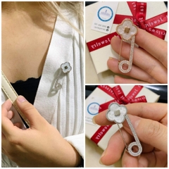 Trâm, Ghim Cài Kim Băng HimHip Hoa 4 Lá Khảm Trai May Mắn HKCC Đính Phale 4cm