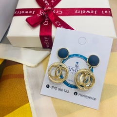 Khuyên Tai Ngắn HimHip Mặt Đen Phối Vòng Tròn Sang Trọng HKCC Đính Phale 1.2x2cm